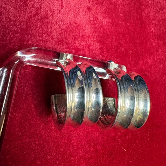 Earrings 925 Sterling Silver Hoops Brutalist Retro - Picture 4 of 12